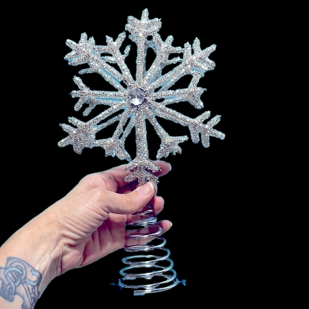 Ashland Christmas Holiday Silver Beaded Snowflake Tree Topper 10” Rhinestone New